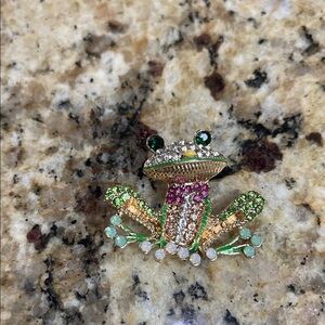 Colorful Frog Brooch with Rhinestones
